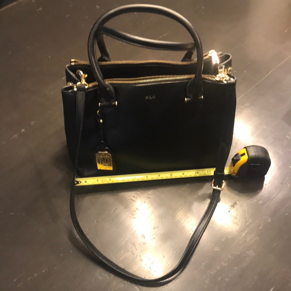 Ralph Lauren black leather handbag/purse with gold tone hardware.